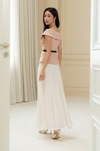 Delia Off Shoulder Tailored Top in Dusty Pink
