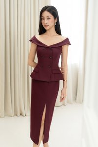 Delia Off Shoulder Tailored Top in Wine Red