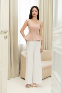 Esther Padded Wide Neck Peplum Top in Dusty Pink