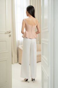 Esther Padded Wide Neck Peplum Top in Dusty Pink