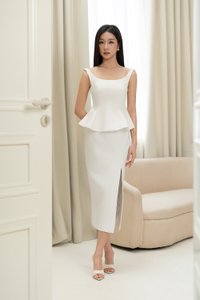 Esther Padded Wide Neck Peplum Top in Iconic White