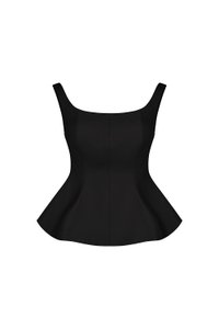 Esther Padded Wide Neck Peplum Top in Classic Black