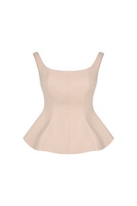 Esther Padded Wide Neck Peplum Top in Dusty Pink