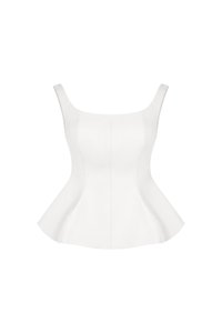 Esther Padded Wide Neck Peplum Top in Iconic White