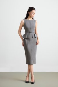 Geraldine Padded Peplum Pencil Dress in Heathered Grey