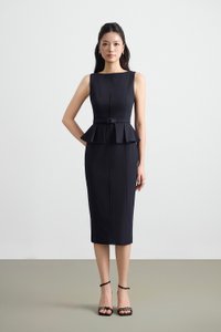 Geraldine Padded Peplum Pencil Dress in Deep Navy