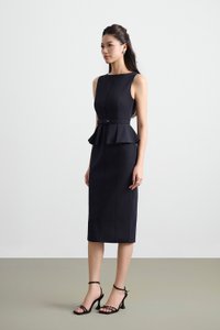 Geraldine Padded Peplum Pencil Dress in Deep Navy