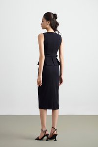 Geraldine Padded Peplum Pencil Dress in Deep Navy