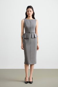 Geraldine Padded Peplum Pencil Dress in Heathered Grey