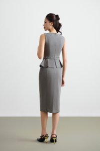 Geraldine Padded Peplum Pencil Dress in Heathered Grey