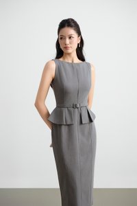 Geraldine Padded Peplum Pencil Dress in Heathered Grey