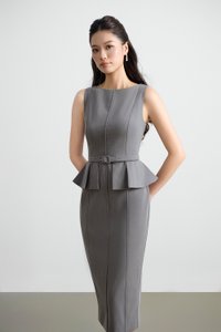 Geraldine Padded Peplum Pencil Dress in Heathered Grey