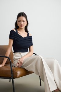 Julinne Padded Ruched Top in Navy Blue