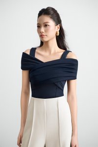 Julinne Padded Ruched Top in Navy Blue