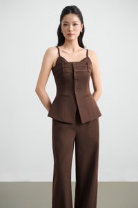 Megan Bustier Tailored Camisole Top in Saddle Brown