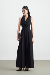 Meredith Tailored Wide Leg Jumpsuit in Classic Black