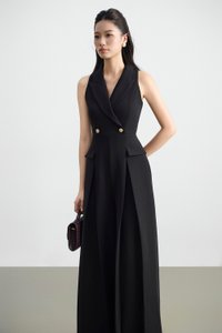 Meredith Tailored Wide Leg Jumpsuit in Classic Black