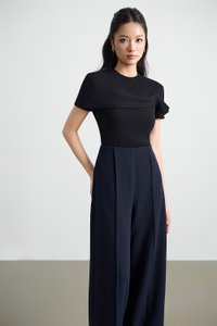 Millie Pintuck Wide Leg Pants in Navy Blue