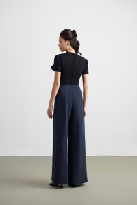 Millie Pintuck Wide Leg Pants in Navy Blue