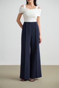Millie Pintuck Wide Leg Pants in Navy Blue