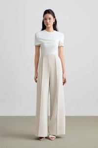 Millie Pintuck Wide Leg Pants in Seashell