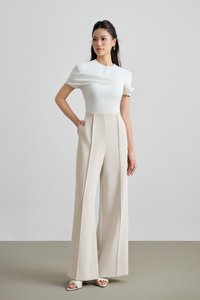 Millie Pintuck Wide Leg Pants in Seashell