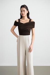 Millie Pintuck Wide Leg Pants in Seashell