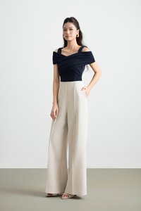 Millie Pintuck Wide Leg Pants in Seashell
