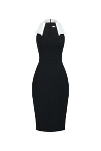Reese Padded Contrast Collared Pencil Dress in Classic Black