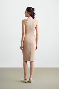 Reese Padded Contrast Collared Pencil Dress in Ecru