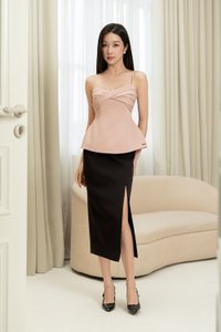 Regina Padded Twist Strappy Peplum Top in Dusty Pink