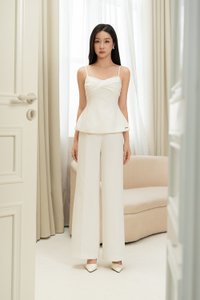 Regina Padded Twist Strappy Peplum Top in Iconic White