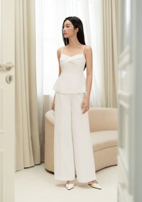 Regina Padded Twist Strappy Peplum Top in Iconic White