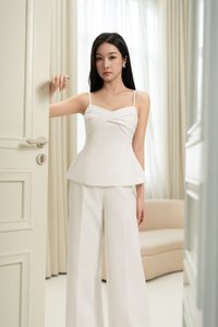 Regina Padded Twist Strappy Peplum Top in Iconic White