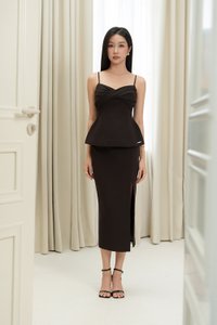 Regina Padded Twist Strappy Peplum Top in Rich Espresso