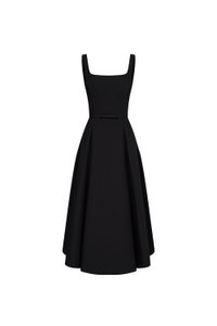 Talia Padded Flare Midi Dress with Detachable Bow Belt in Classic Black