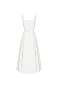Talia Padded Flare Midi Dress with Detachable Bow Belt in Iconic White