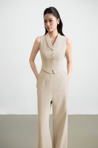 Tasmine Faux 2-Piece Tailored Jumpsuit in Greige