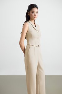 Tasmine Faux 2-Piece Tailored Jumpsuit in Greige