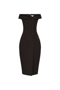 Winslet Tailored Off Shoulder Pencil Dress in Rich Espresso