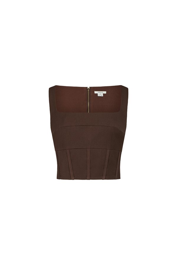 Arden Padded Square Neck Cropped Top in Saddle Brown