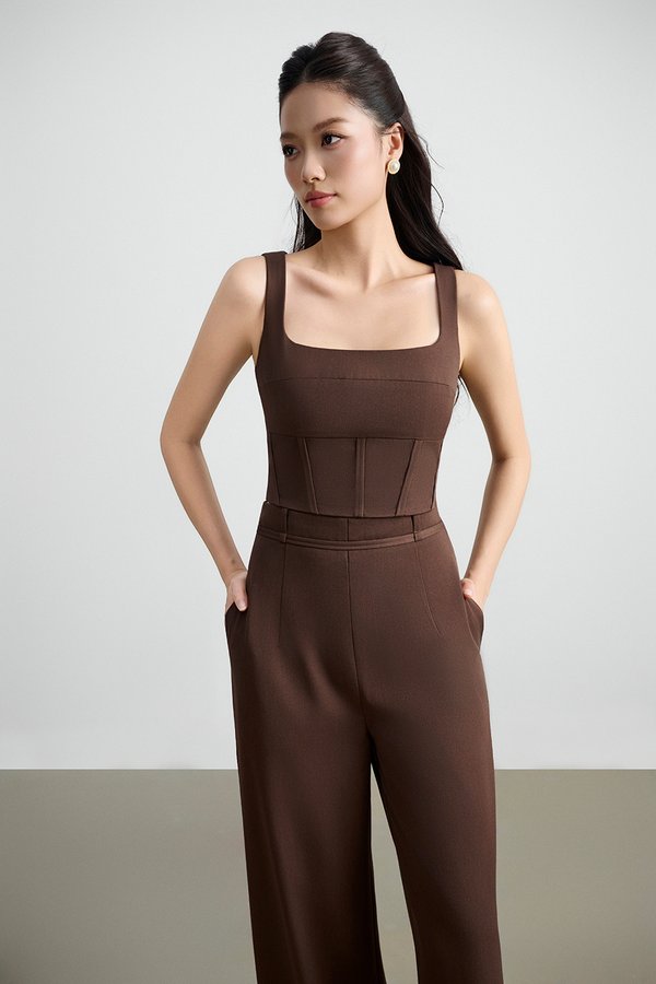 Arden Padded Square Neck Cropped Top in Saddle Brown