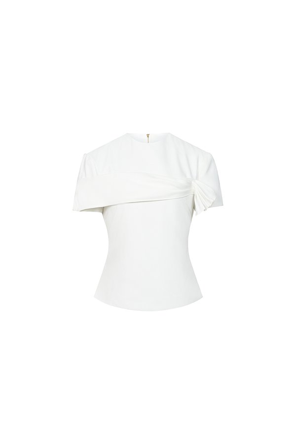 Cori Tailored Side Pleated Sleeves Top in Iconic White