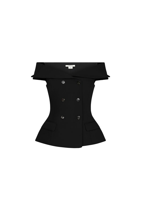 Delia Off Shoulder Tailored Top in Classic Black
