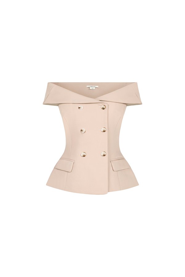 Delia Off Shoulder Tailored Top in Dusty Pink