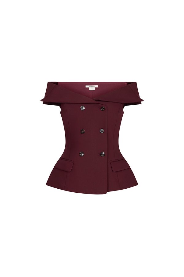 Delia Off Shoulder Tailored Top in Wine Red