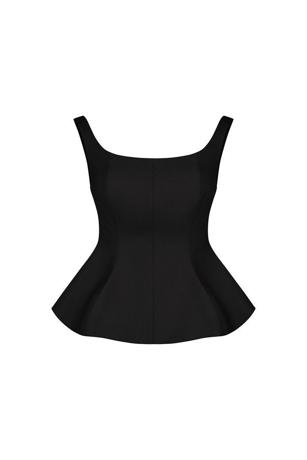 Esther Padded Wide Neck Peplum Top in Classic Black