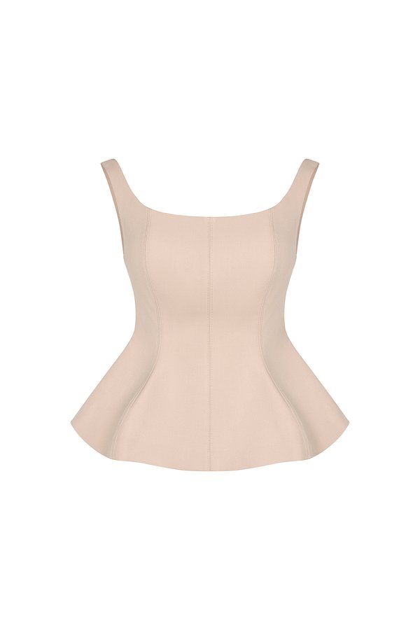 Esther Padded Wide Neck Peplum Top in Dusty Pink