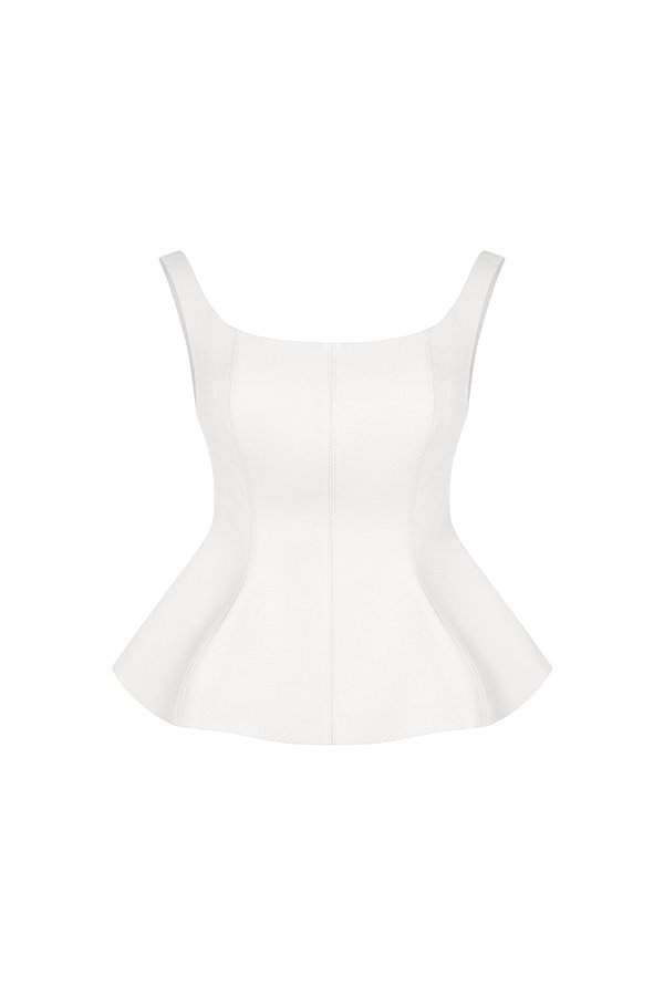 Esther Padded Wide Neck Peplum Top in Iconic White