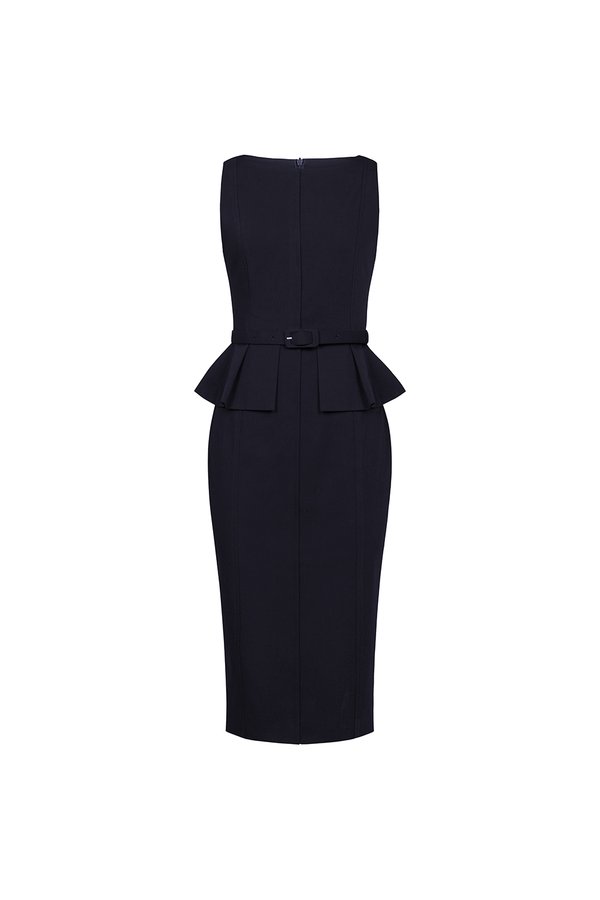 Geraldine Padded Peplum Pencil Dress in Deep Navy